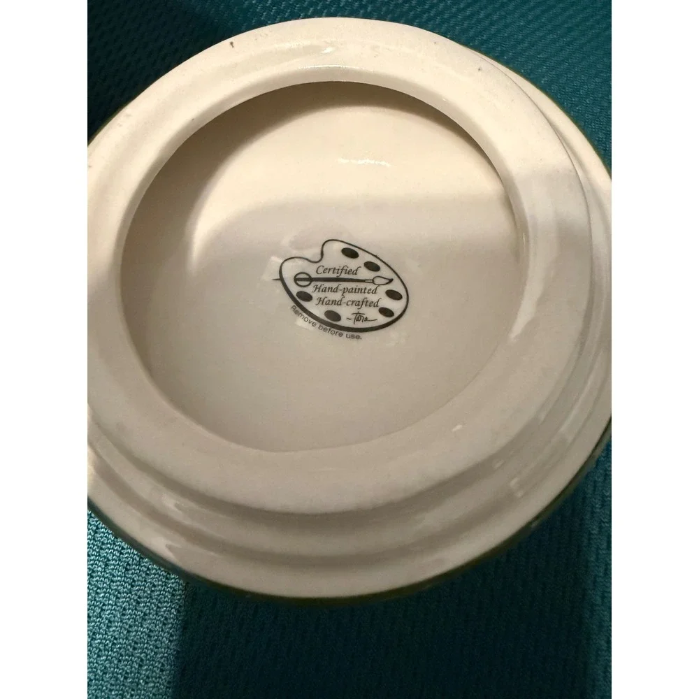 Temp-tations by Tara Old World Green 8 oz Lidded Ramekin Hand Painted Ceramic